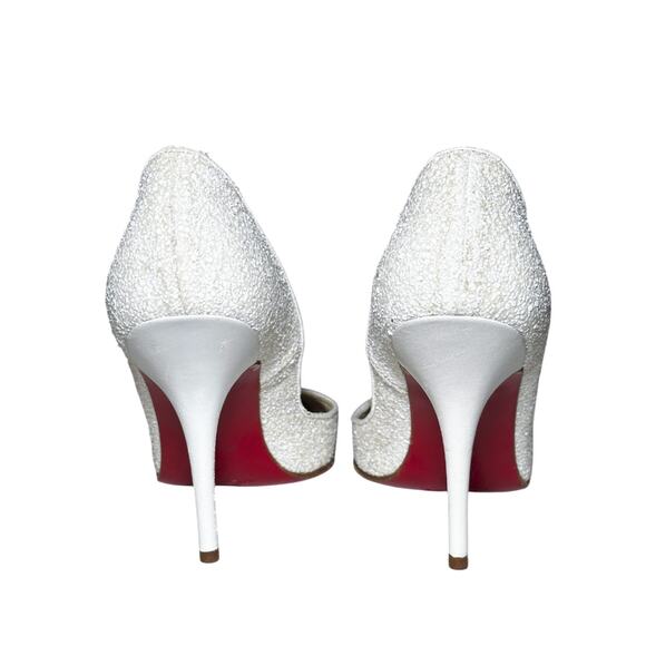 Christian Louboutin White Glitter Leather Pointed Toe Heels Pumps Size 36 - Picture 4 of 6